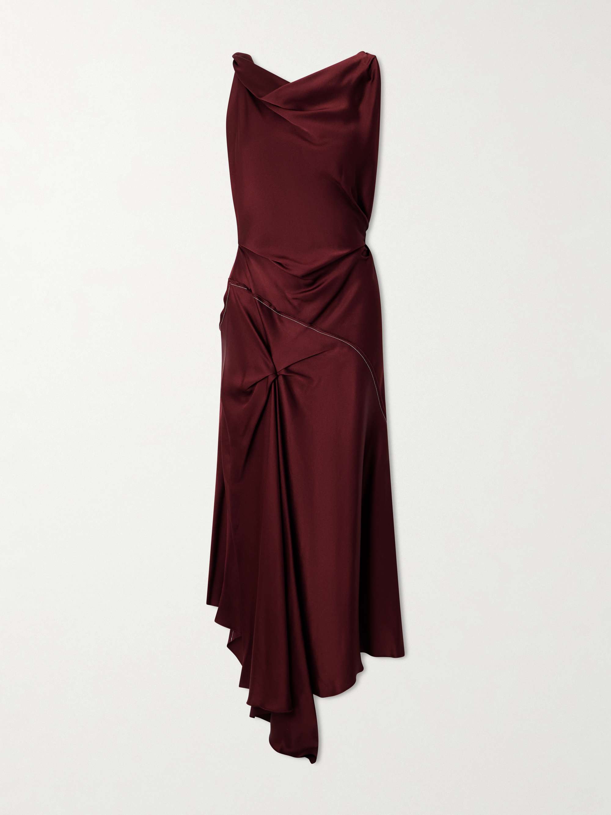 Asymmetric Draped Gathered Satin-Crepe Dress