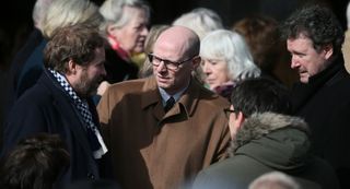 Ardal O'Hanlon (left) and Arthur Mathews at the funeral of late actor Frank Kelly