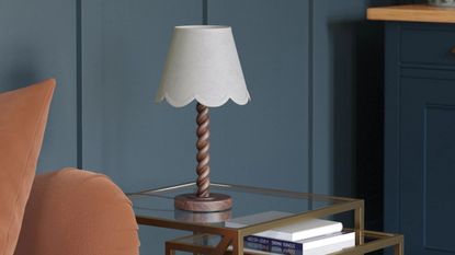 Brown twisted braided table lamp in living room