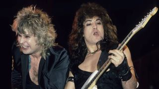 Ozzy Osbourne and Jake E Lee perform in concert, New York, New York, circa 1986.
