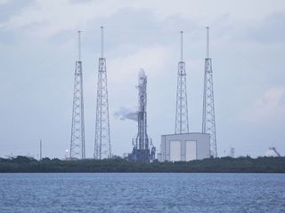 Falcon 9 Vertical on the Launch Pad for SES-8