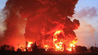 A massive fire rages at the Balongan refinery, operated by state oil company Pertamina.