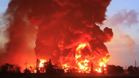 A massive fire rages at the Balongan refinery, operated by state oil company Pertamina.