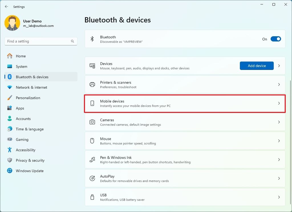 Mobile devices settings