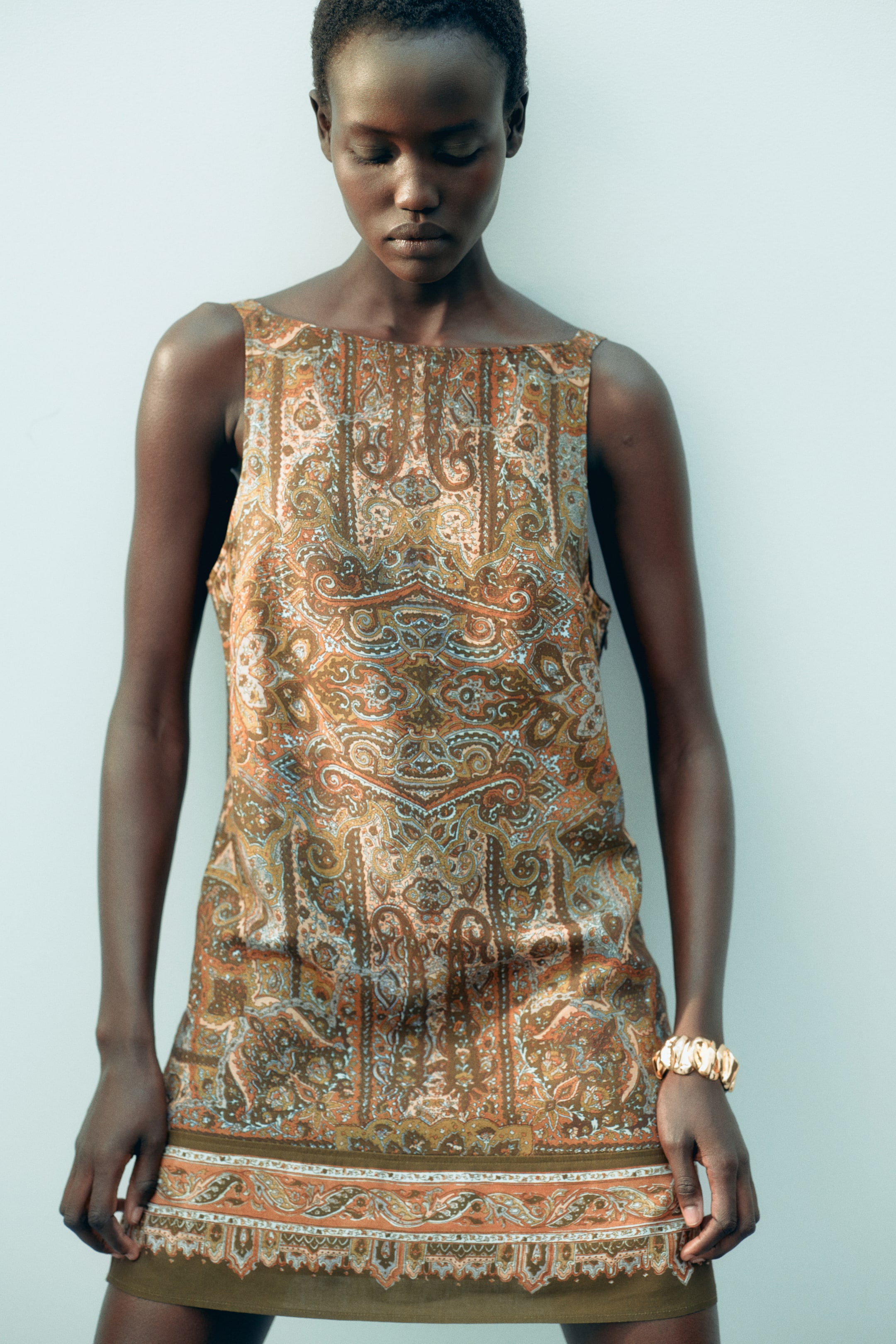 Sleeveless Linen-Blend Dress - Khaki Green/paisley