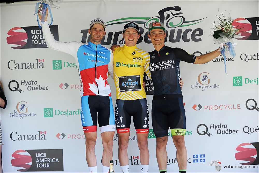 The final Tour de Beauce overall podium: Hugo Houle, Gregory Daniel and Robin Carpenter.