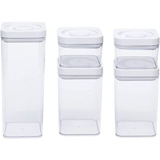 Amazon Basics 5-Piece Square Airtight Food Storage Containers for Kitchen Pantry Organization, BPA Free Plastic