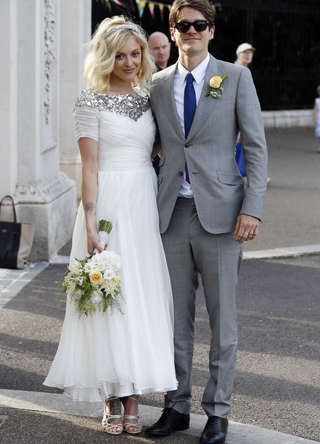 Fearne Cotton and Jesse Wood seen arriving at their wedding reception on July 4, 2014 in London, England