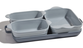 Our Place Ovenware Set | 5-Piece Nonstick, Toxin-Free, Ceramic, Stoneware Set with Oven Pan, Bakers, & Oven Mat | Space-Saving Nesting Design | Oven-Safe | Bake, Roast, Griddle and more | Blue Salt
