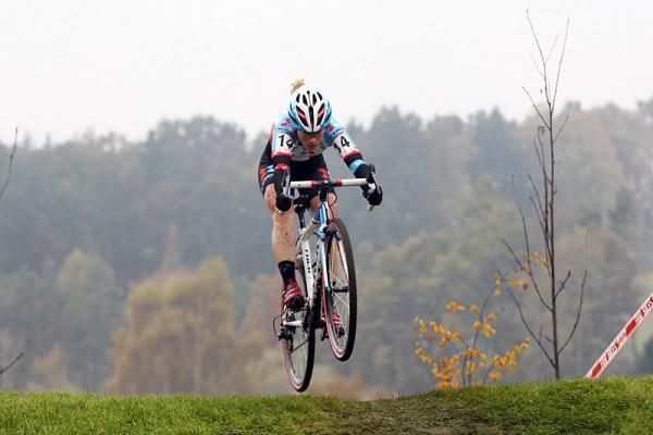 Katie Compton (Trek Cyclocross Collective) catches some air.