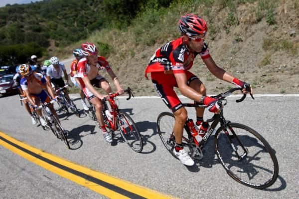 George Hincapie (BMC) pushes the pace in the break.