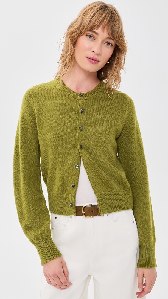 Crew Neck Knit Cardigan - Olive Green
