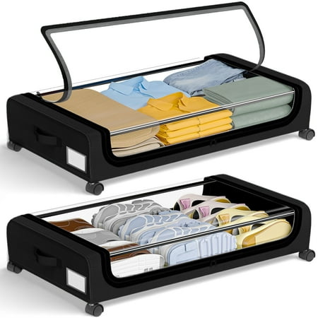 Under Bed Storage With Wheels, 2 Pack Under Bed Storage Containers Closet Organizer, Large Capacity Drawer Shoes Storage for Clothes,blankets,toys,bedding