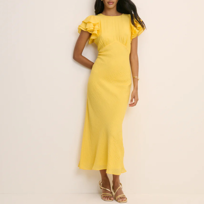 Nobody's Child , Yellow Frill Sleeve Lola Midi Dress