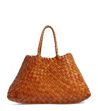 DRAGON DIFFUSION, Brown Small Leather Woven Santa Croce Tote Bag