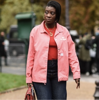 Nikki Ogunnaike wearing a pink jacket 