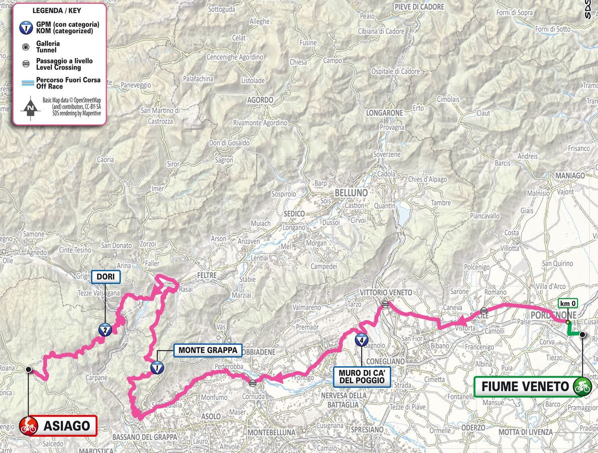 Stage 15 map for the 2025 Giro d'Italia