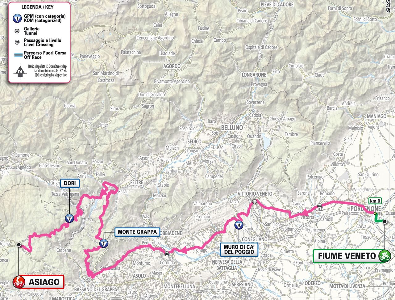 Stage 15 map for the 2025 Giro d'Italia