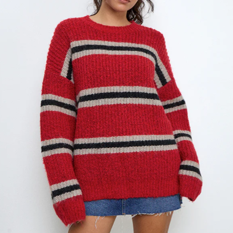 Motel red and black striped jumper at Asos