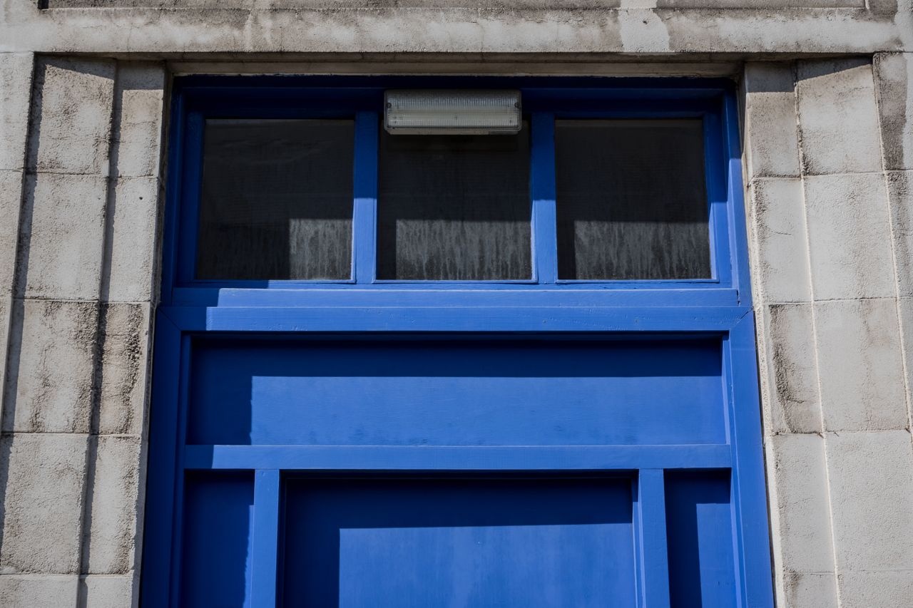 blue front door close up with top glazing