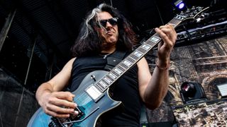 Alex Skolnick of Testament performs with Slayer on their final world tour Northwell Health at Jones Beach Theater on July 29, 2018 in Wantagh, New York