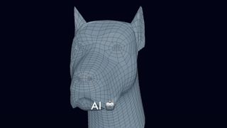 A screenshot showing Tractive AI retopology tool in use with a mesh of a 3D dog