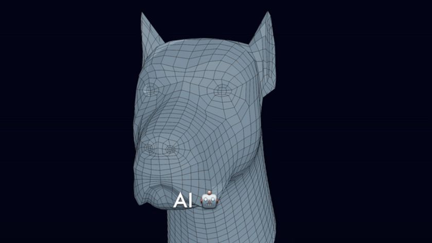 A screenshot showing Tractive AI retopology tool in use with a mesh of a 3D dog