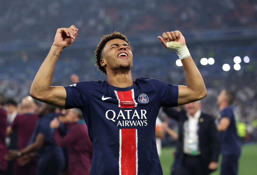 Desire Doue celebrates PSG&#039;s Champions League triumph