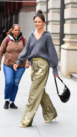 Katie Holmes is seen walking in soho on April 12, 2023 in New York City