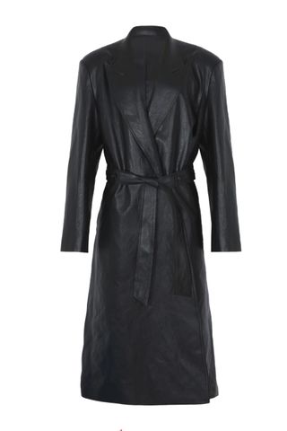 Connie Faux Leather Belted Trench Coat - Black