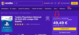 Producto tarjeta 50€ PlayStation en la web de Eneba