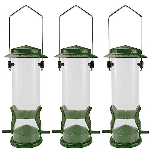 3-Pack Metal Bird Feeder - Hanging Bird Feeder Station for Garden, Backyard, Lawn - Set of Bird Feeders for Nuts, Seeds, Fat Balls - Sage Green or Silver Hammertone (3 Racing Green Seed Feeders)