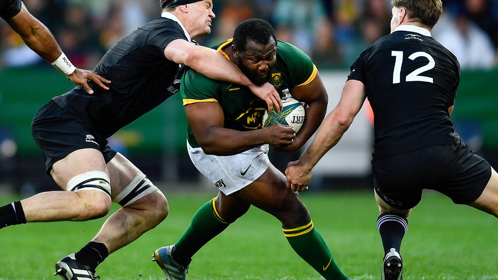South Africa&#039;s Ox Niche during a 2024 Rugby Championship match against New Zealand.