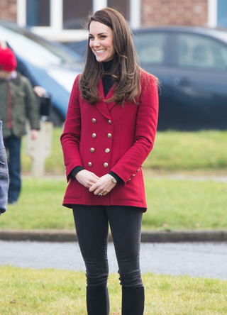 Catherine, Duchess of Cambridge takes part in a training exercise during a visit to the RAF Air Cadets at RAF Wittering on February 14, 2017 in Stamford, England