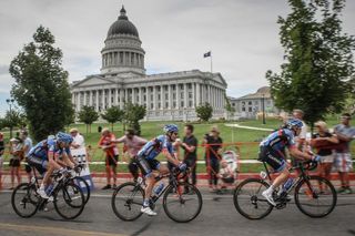 Garmin-Sharp leads the group past the Utah capitol building.
