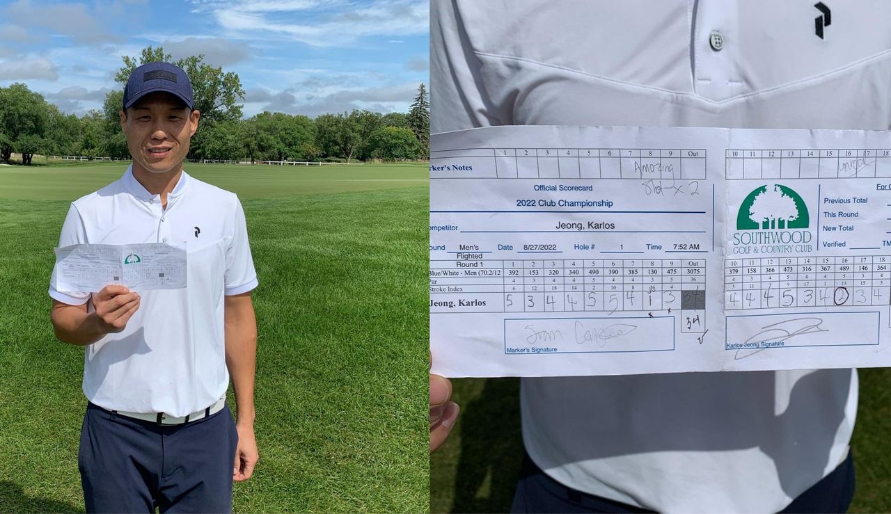 Golfer holds a scorecard