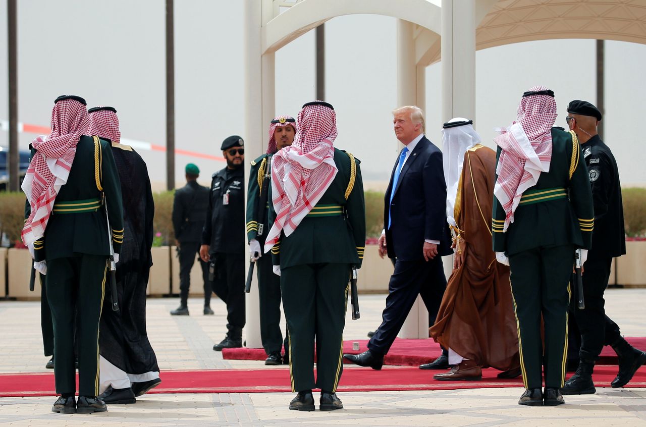 President Trump is greeted by the royal Saudi family.