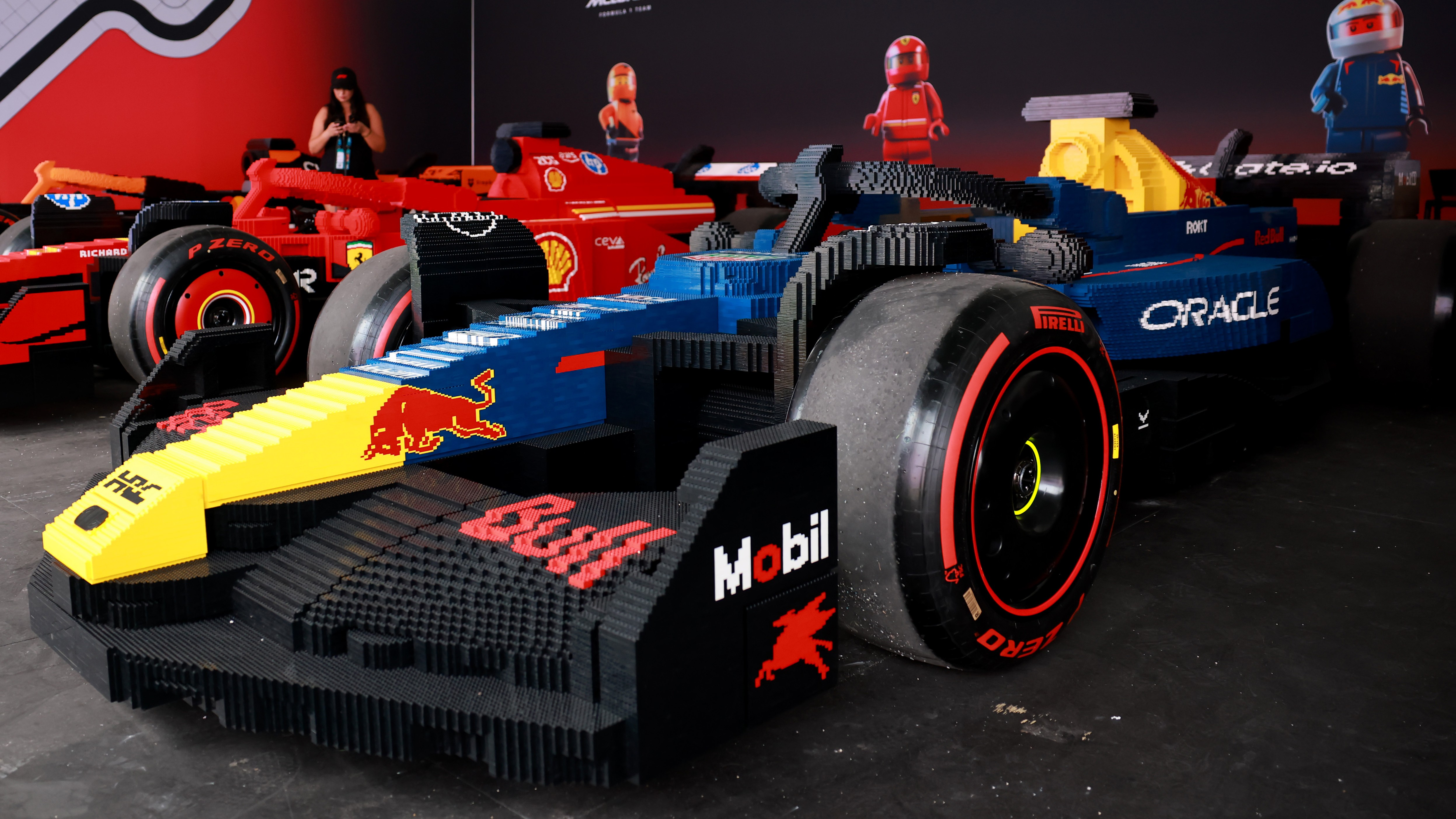A large Lego F1 Red Bull car
