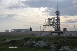 A SpaceX Falcon 9 rocket carrying the U.S. Air Force's X-37B space plane moves to Launch Pad 39A at NASA's Kennedy Space Center in Cape Canaveral, Florida for a Sept. 7, 2017 launch. It will be the fifth classified X-37B space plane mission.
