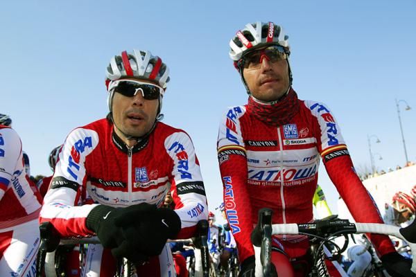 Katusha teammates Oscar Freire, left, and Joaquin Rodriguez.