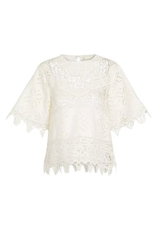 Aria Patchwork Linen & Eyelet Lace Blouse