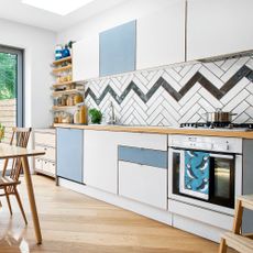 Kitchen with chevron splashback tile layout pattens