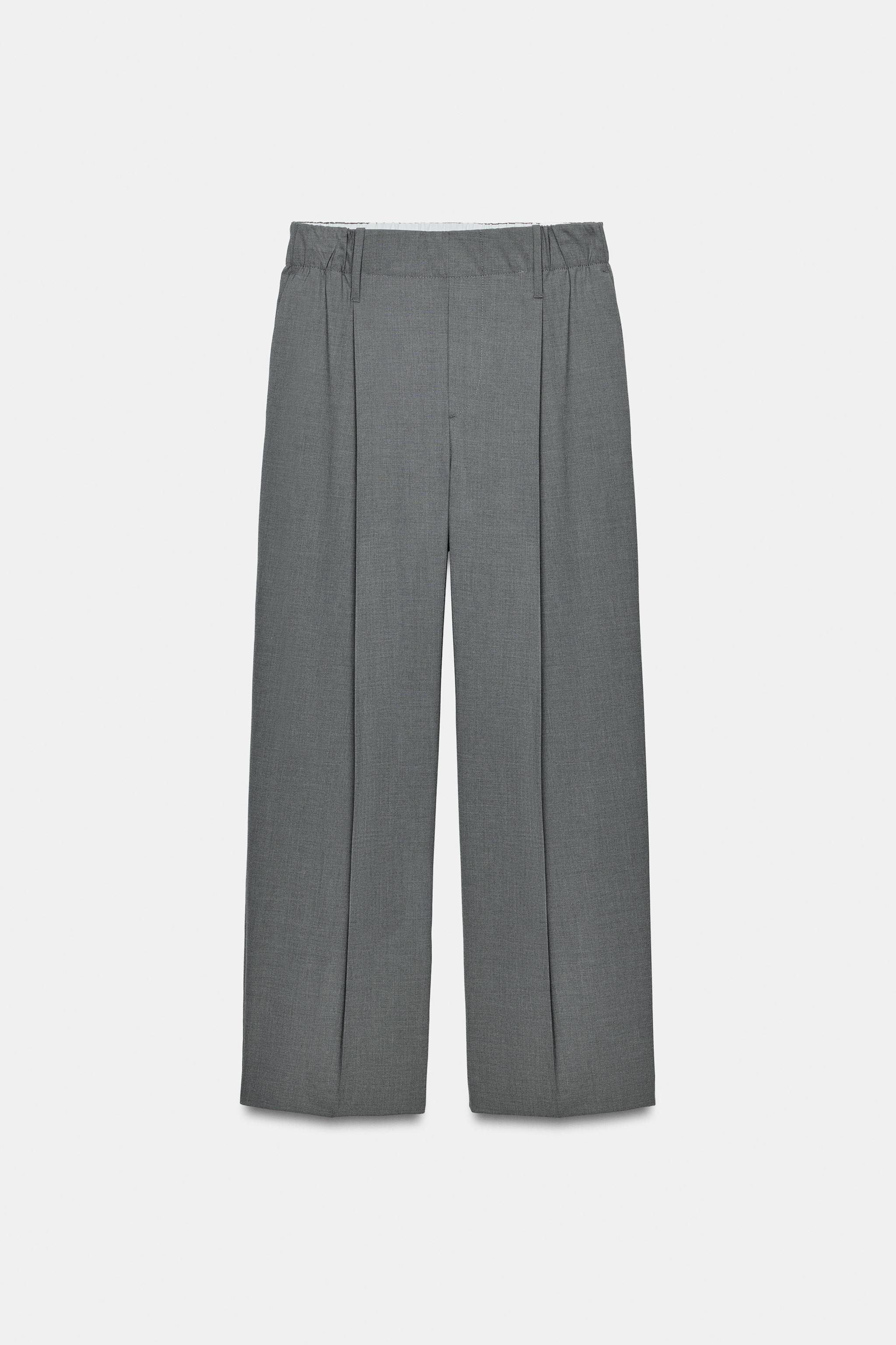 Elastic Waist Pleated Trousers - Charcoal Gray - Xs