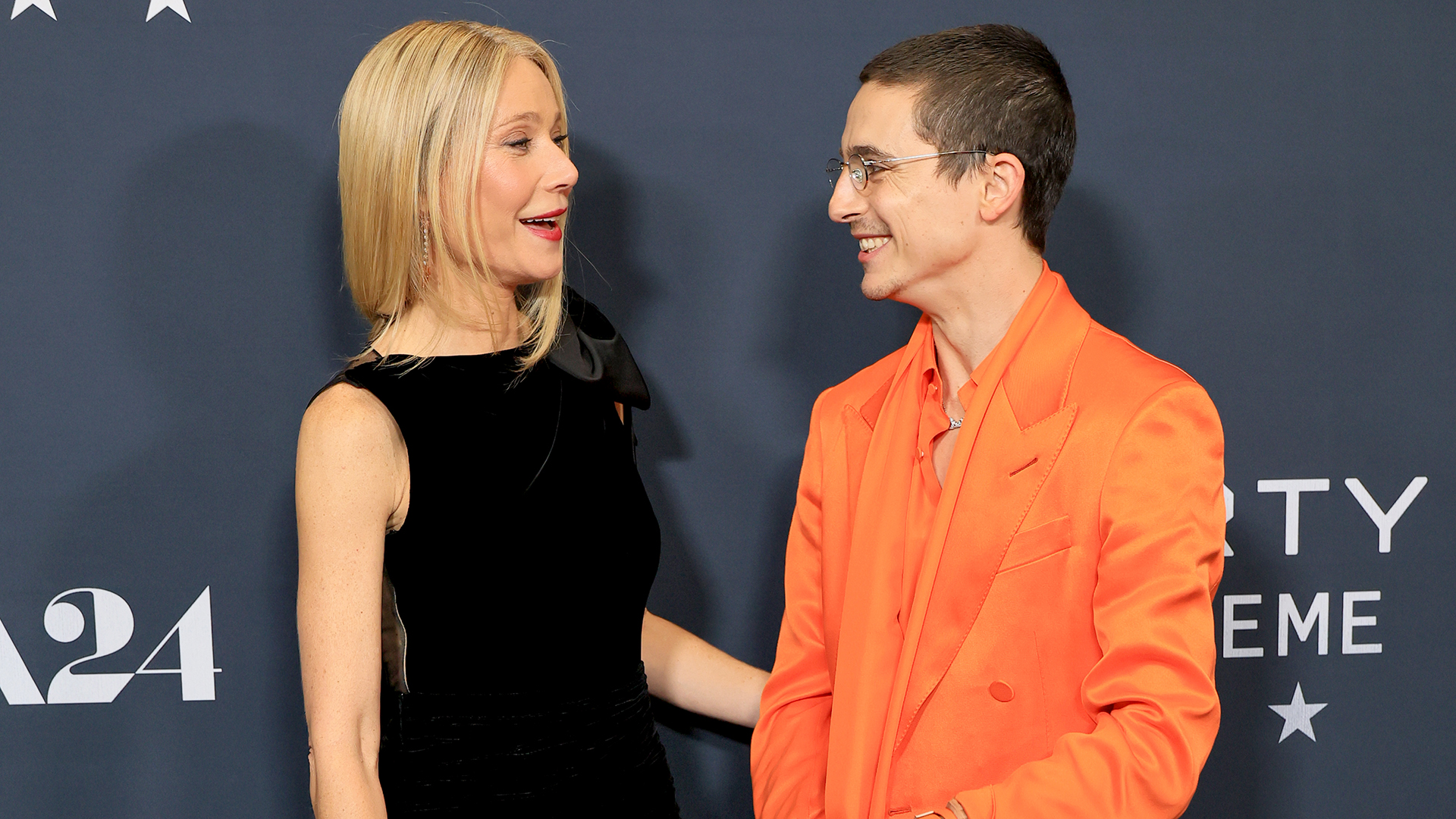 NEW YORK, NEW YORK - DECEMBER 16: (L-R) Gwyneth Paltrow and Timoth&eacute;e Chalamet attend A24's "Marty Supreme" New York Premiere on December 16, 2025 in New York City. (Photo by Dia Dipasupil/WireImage)