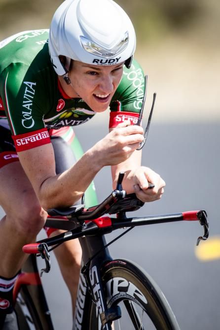 Laura Brown (Colavita) removes her glasses on the way to her win.