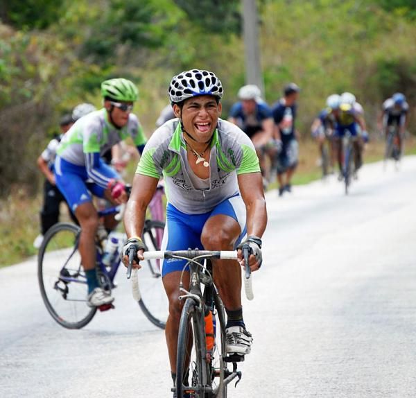 Suffering on the climb.