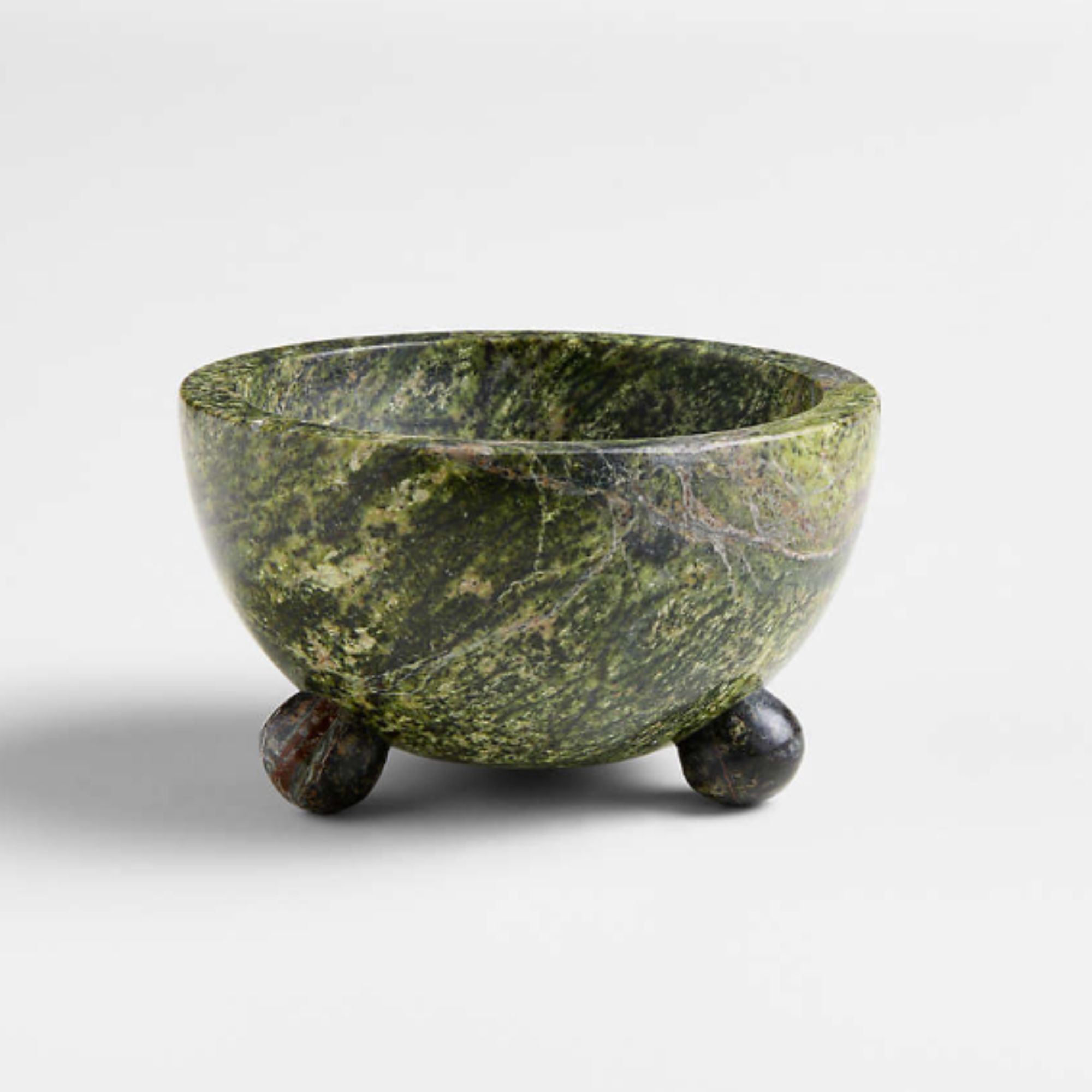 Green marble pinch bowl with two small circular legs