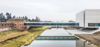 Glass bridge over river