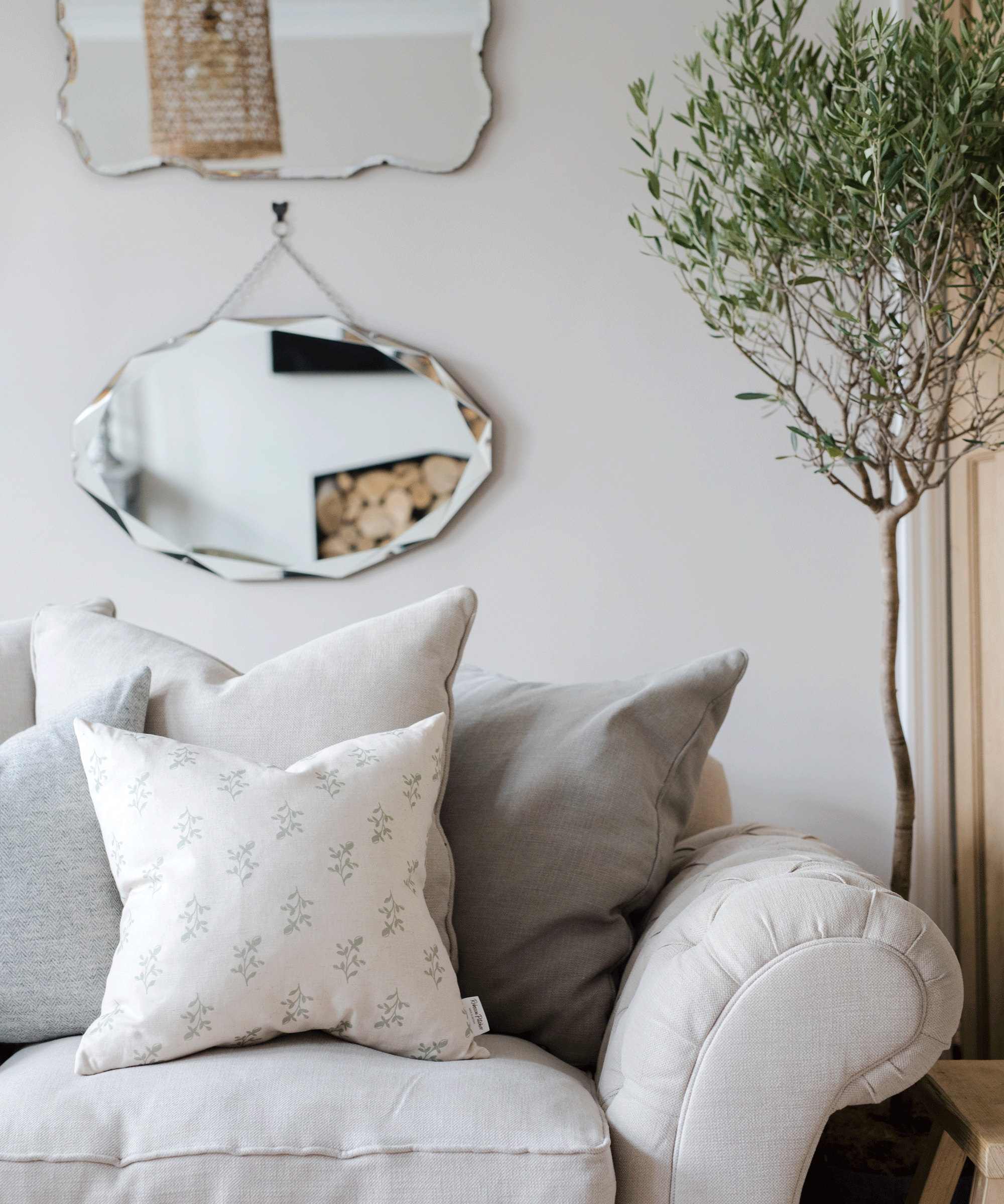 modern farmhouse style living room with white sofa