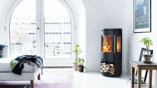 freestanding contemporary log burning stove